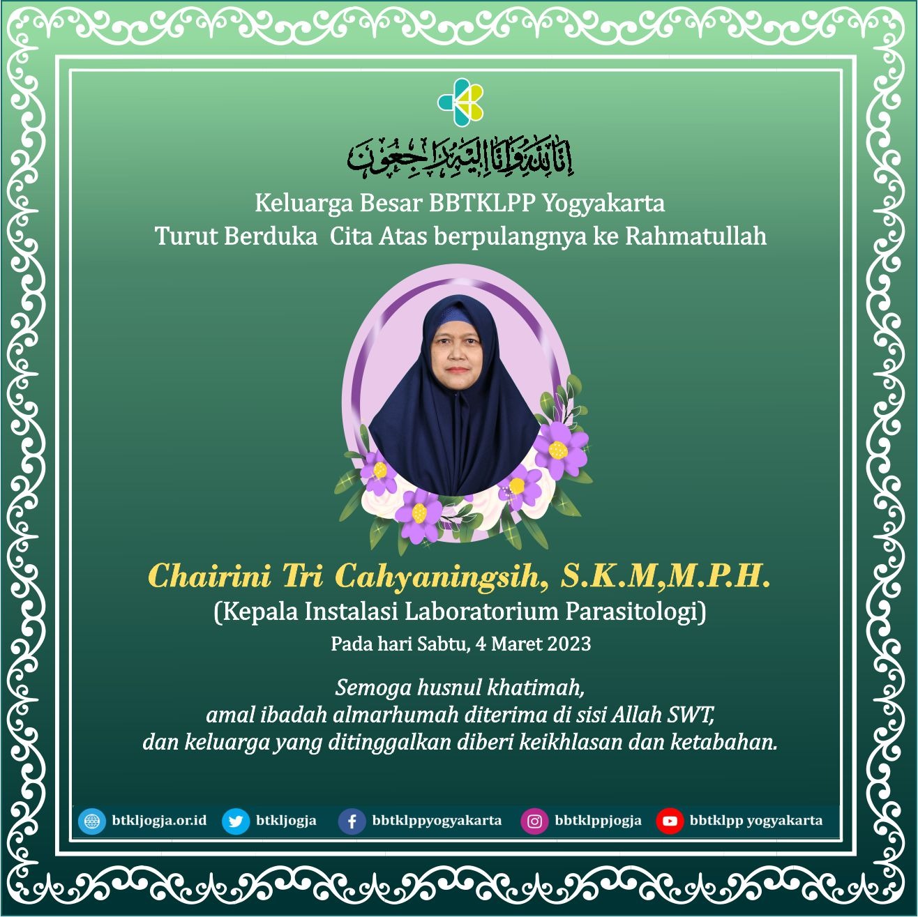 Berita Duka Cita Ibu Chairini Tri Cahyaningsih, S.K.M., M.P.H